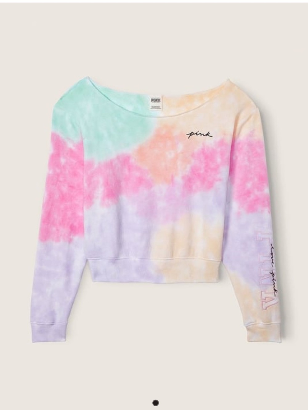 PINK Tie-Dye Cropped Sweatshirt - Pastel Multi